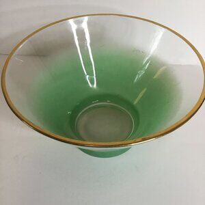 VTG BLENDO Green Ombre Glass Bowl 11" Gold Rim Midcentury Modern Tapered MCM